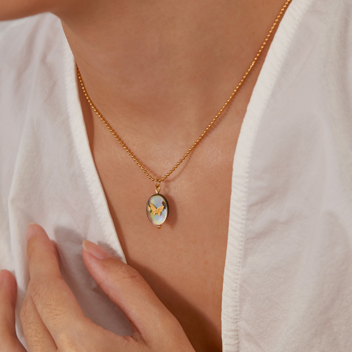 Colier inox cu scoica si fluturas [14]