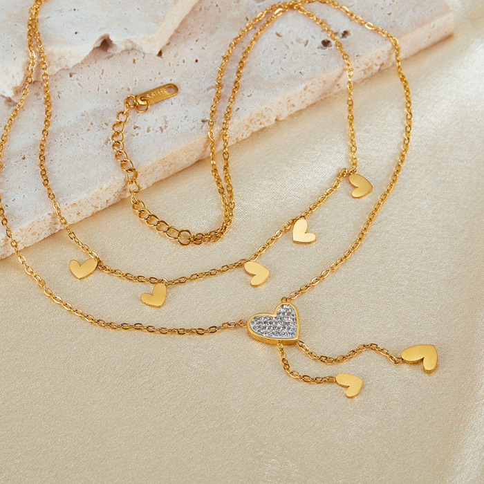 Colier inox dublu cu inimioare si zirconii [6]