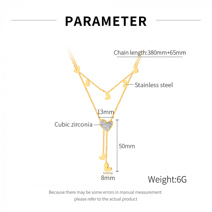 Colier inox dublu cu inimioare si zirconii [12]