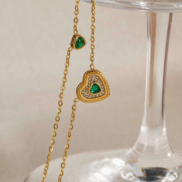 Colier inox dublu cu inimioare si zirconii [5]