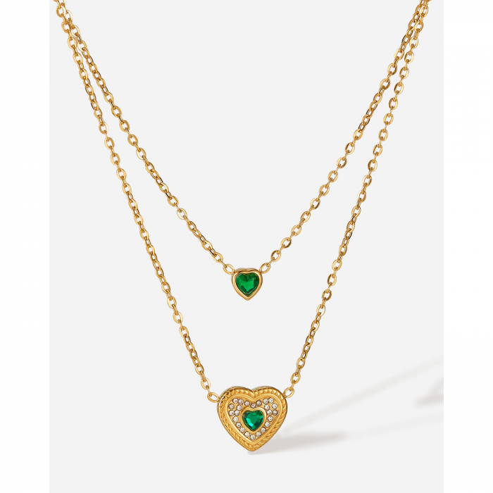 Colier inox dublu cu inimioare si zirconii [8]