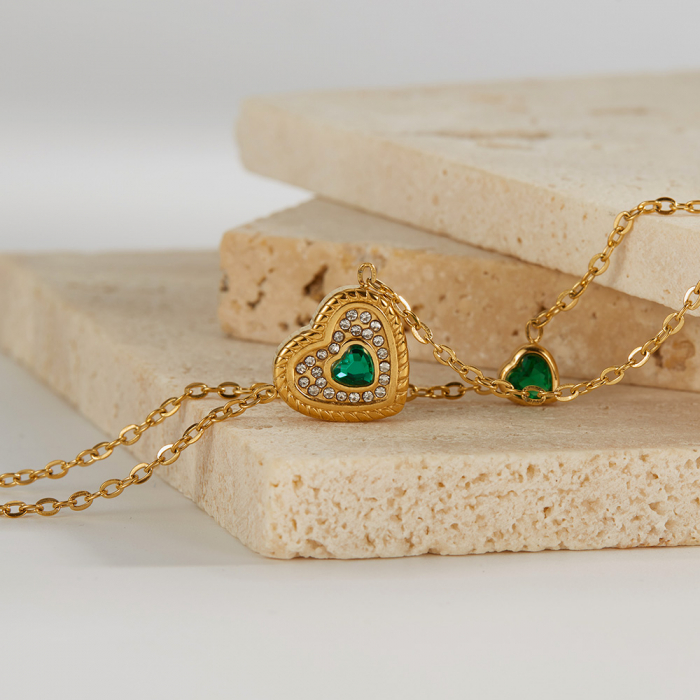 Colier inox dublu cu inimioare si zirconii [3]