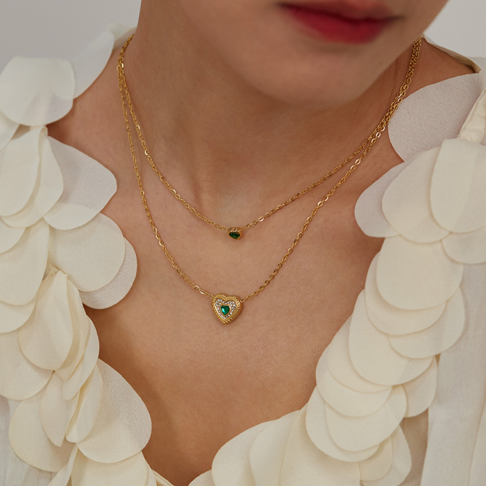 Colier inox dublu cu inimioare si zirconii [4]