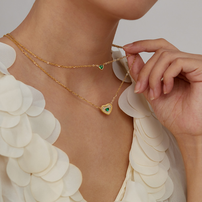 Colier inox dublu cu inimioare si zirconii [15]