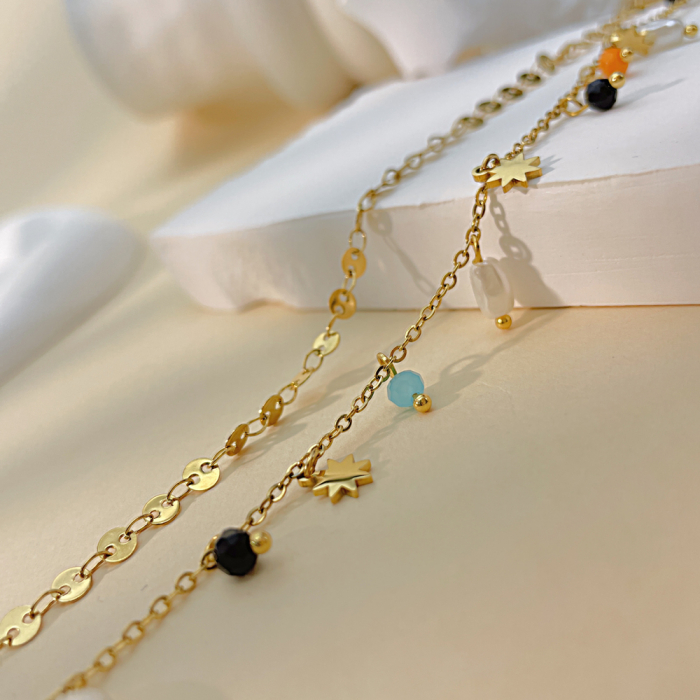 Colier inox dublu cu perle si margele [6]