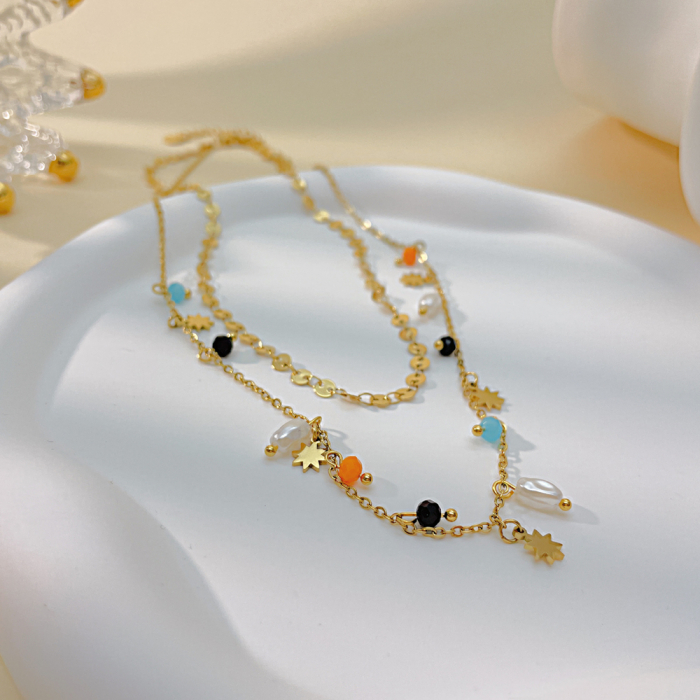 Colier inox dublu cu perle si margele [13]