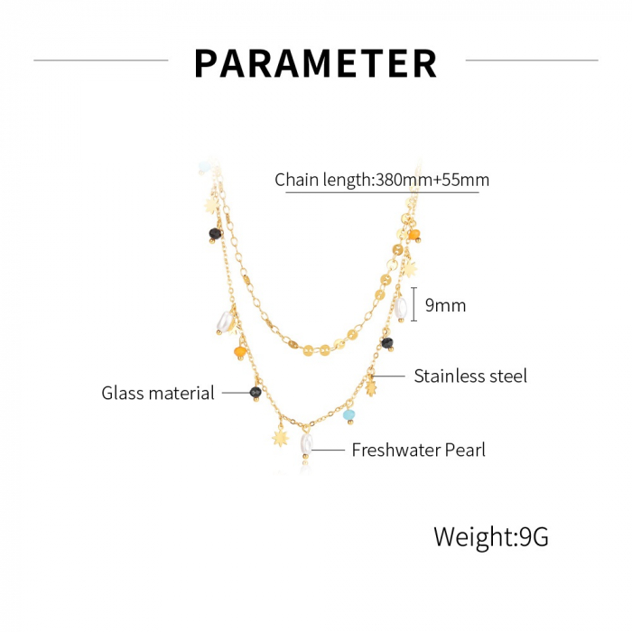 Colier inox dublu cu perle si margele [8]