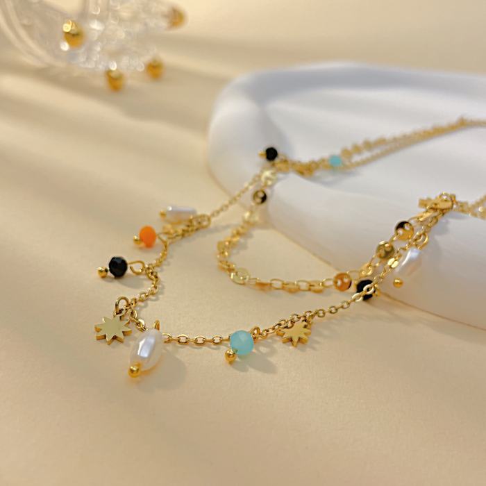 Colier inox dublu cu perle si margele [9]