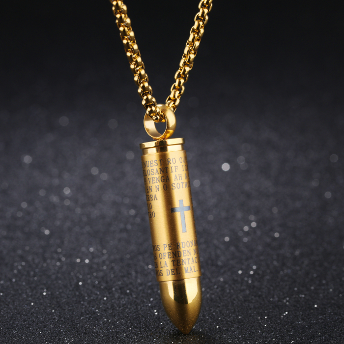 Colier inox glont cu rugaciune 55 cm [2]