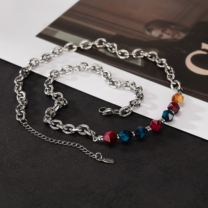 Colier inox mix cu pietre naturale colorate [3]