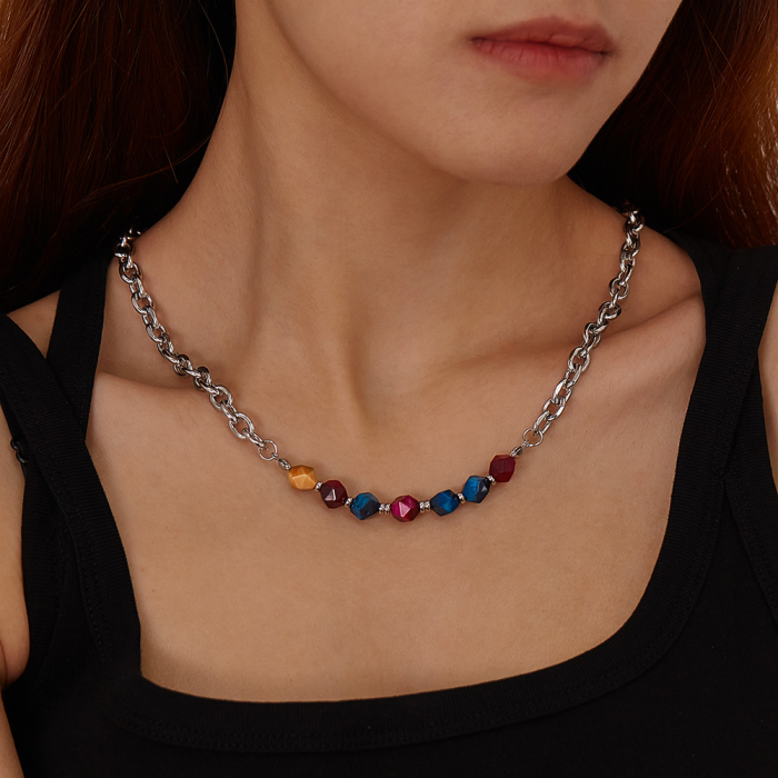 Colier inox mix cu pietre naturale colorate [4]