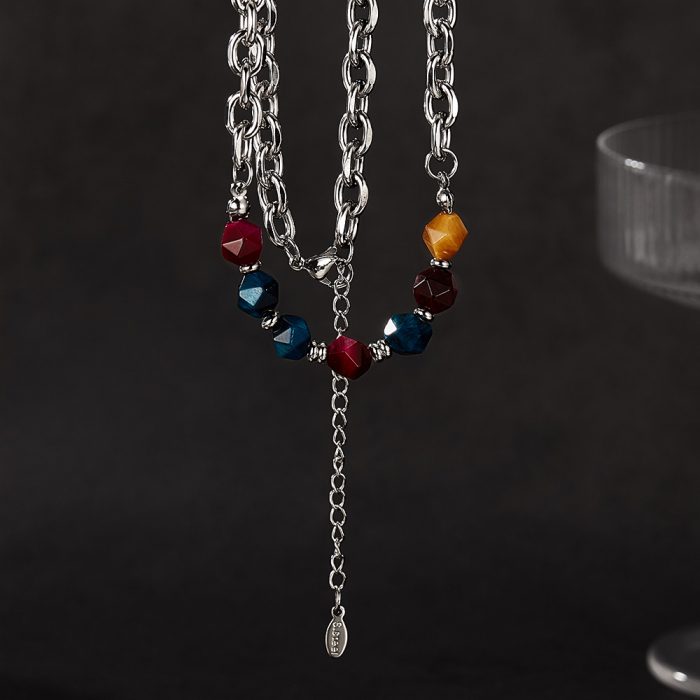 Colier inox mix cu pietre naturale colorate [5]