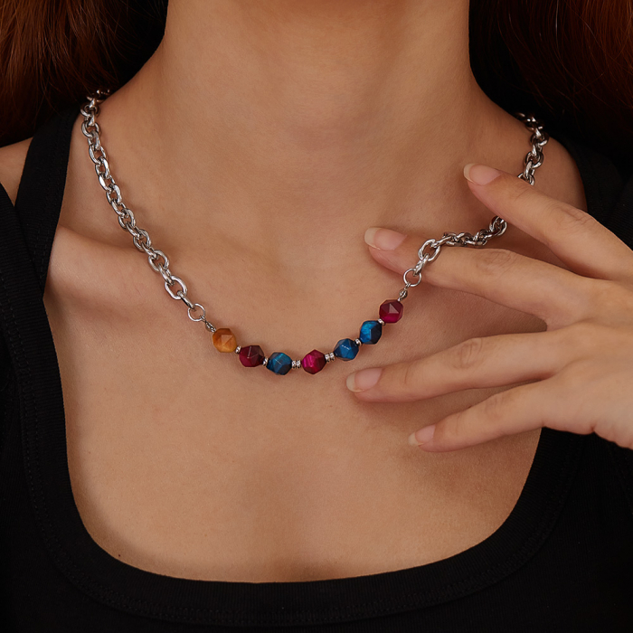 Colier inox mix cu pietre naturale colorate [6]