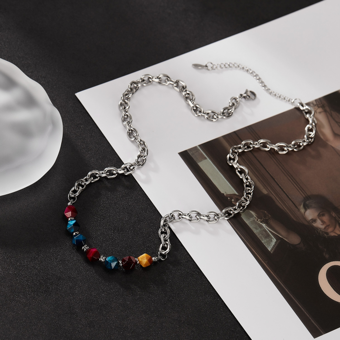 Colier inox mix cu pietre naturale colorate [10]