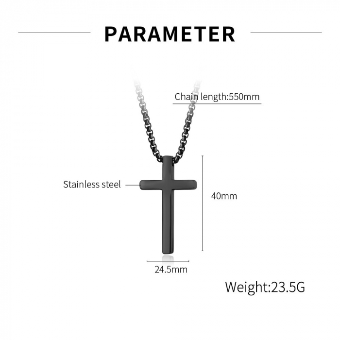 Colier inox negru cu cruce [4]