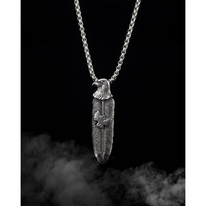 Colier inox pana de vultur 55 cm [8]