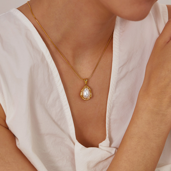 Colier inox picatura cu perla [6]