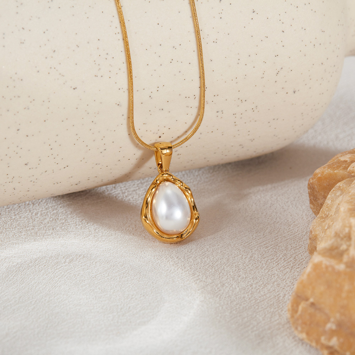 Colier inox picatura cu perla [3]