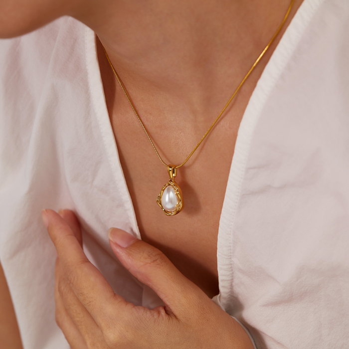 Colier inox picatura cu perla [11]