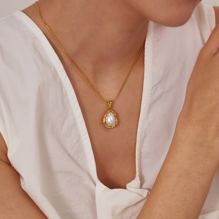 Colier inox picatura cu perla [10]