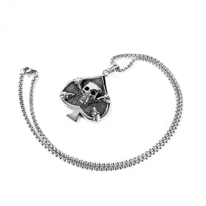 Colier inox poker cu pica cu craniu 55 cm [5]