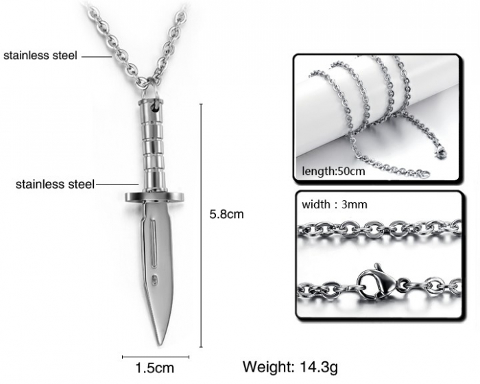 Colier inox pumnal 55 cm [5]