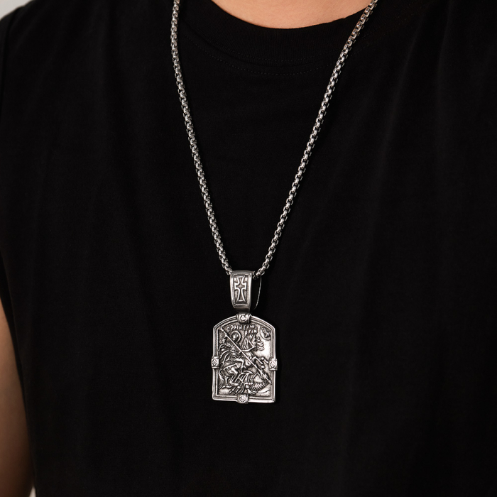 Colier inox Sfântul Gheorghe din Oțel Inoxidabil – Simbol al Curajului și Protecției Divine [14]