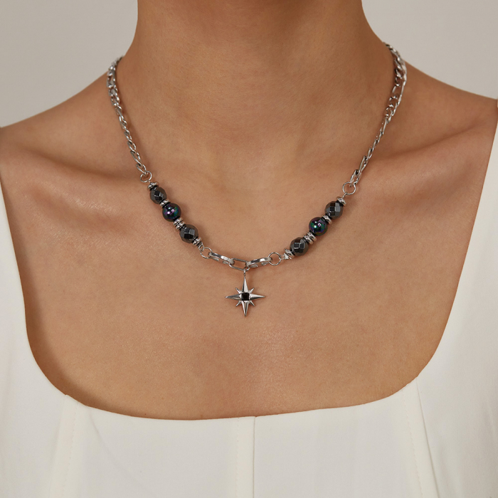 Colier inox stea cu hematite [11]