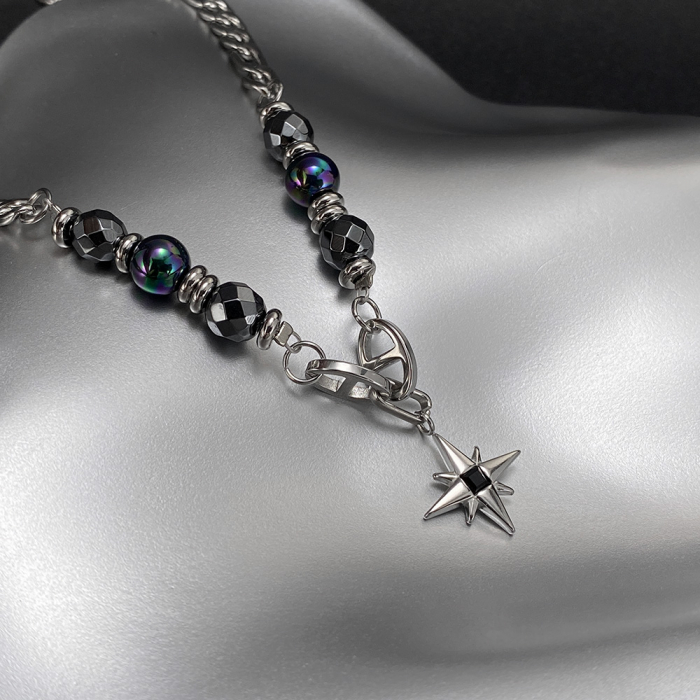 Colier inox stea cu hematite [3]
