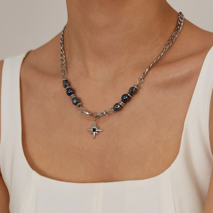 Colier inox stea cu hematite [8]