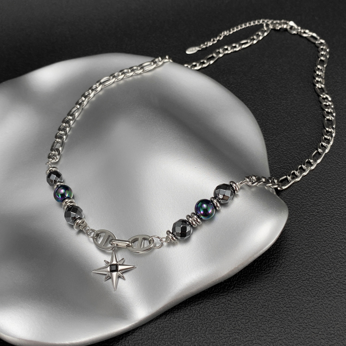 Colier inox stea cu hematite [12]