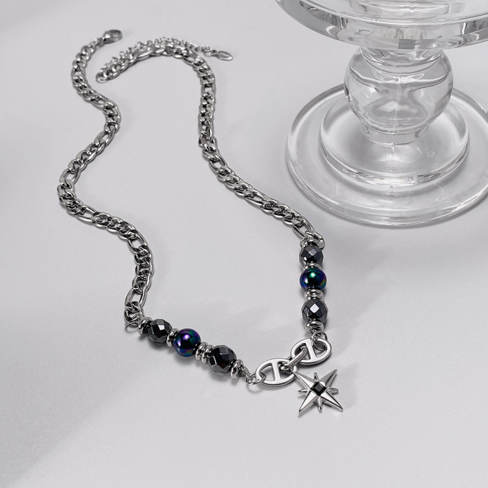 Colier inox stea cu hematite [14]