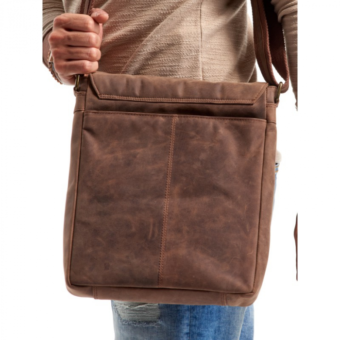 Geanta pentru umar din piele naturala, BORG4, Maron [2]