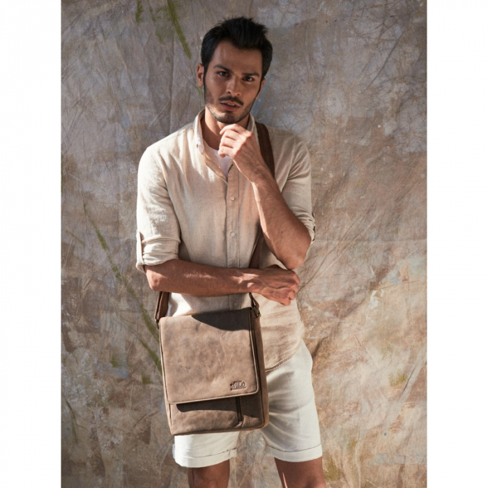 Geanta pentru umar din piele naturala, BORG4, Maron [6]