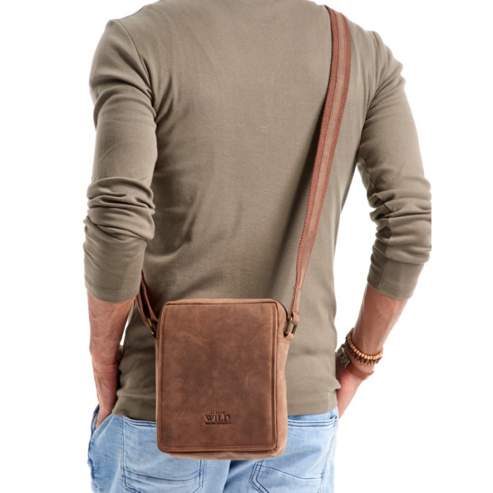 Geanta pentru umar din piele naturala, BORG2, Maron [9]