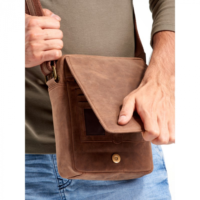 Geanta pentru umar din piele naturala, BORG2, Maron [2]