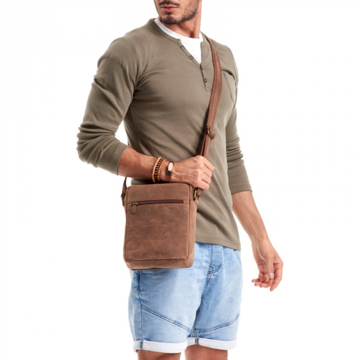 Geanta pentru umar din piele naturala, BORG2, Maron [7]