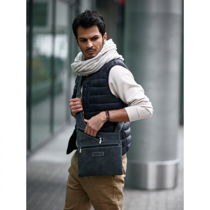 Geanta pentru umar din piele naturala, BORG6, Gri [7]