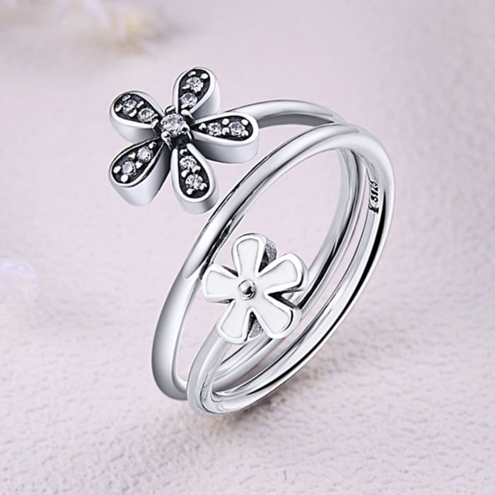 Inel argint 925 cu doua floricele si zirconii albe - Be Nature IST0026 [5]