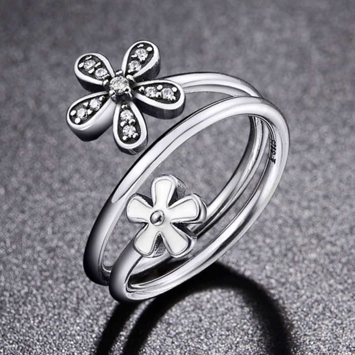 Inel argint 925 cu doua floricele si zirconii albe - Be Nature IST0026 [2]