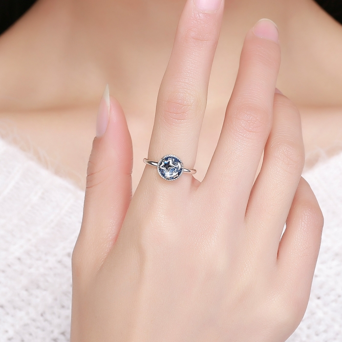 Inel argint 925 cu stelute argintii si cristal albastru - Be Nature IST0044 [5]
