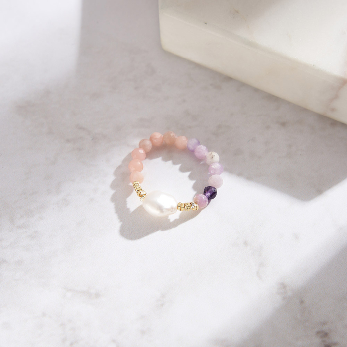 Inel argint 925 elastic placat cu aur 14K cu perle naturale si opal si mica naturale [3]