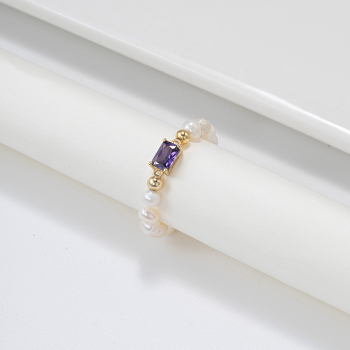Inel argint 925 elastic placat cu aur 14K cu perle naturale si zirconiu [3]