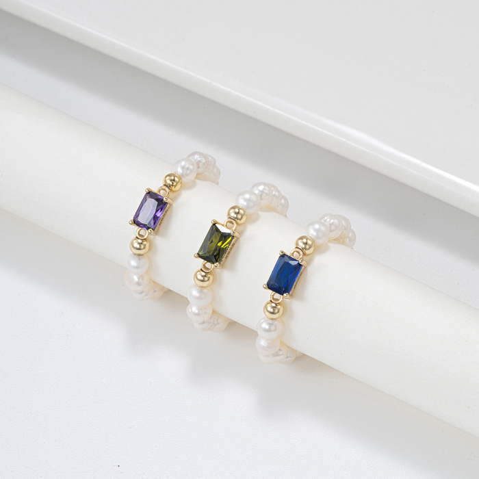 Inel argint 925 elastic placat cu aur 14K cu perle naturale si zirconiu [6]