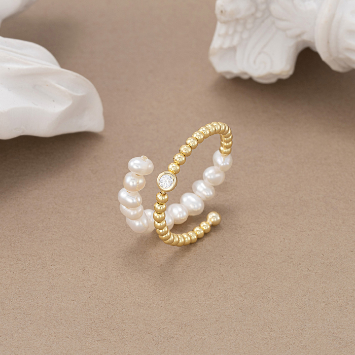Inel argint 925 placat cu aur 14K cu perle naturale si zirconiu [3]