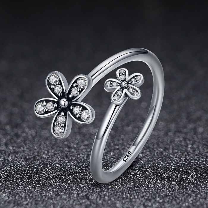 Inel argint 925 reglabil cu floricele si zirconii albe - Be Nature IST0024 [3]