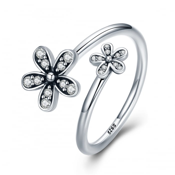 Inel argint 925 reglabil cu floricele si zirconii albe - Be Nature IST0024 [1]