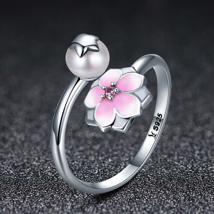Inel argint 925 reglabil cu perla, floare si zirconiu roz - Be Nature IST0030 [3]