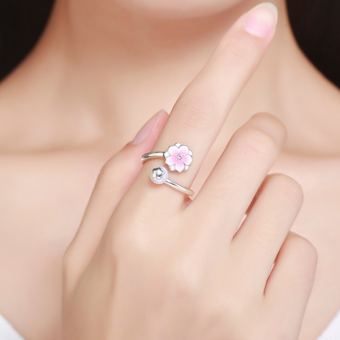 Inel argint 925 reglabil cu perla, floare si zirconiu roz - Be Nature IST0030 [5]