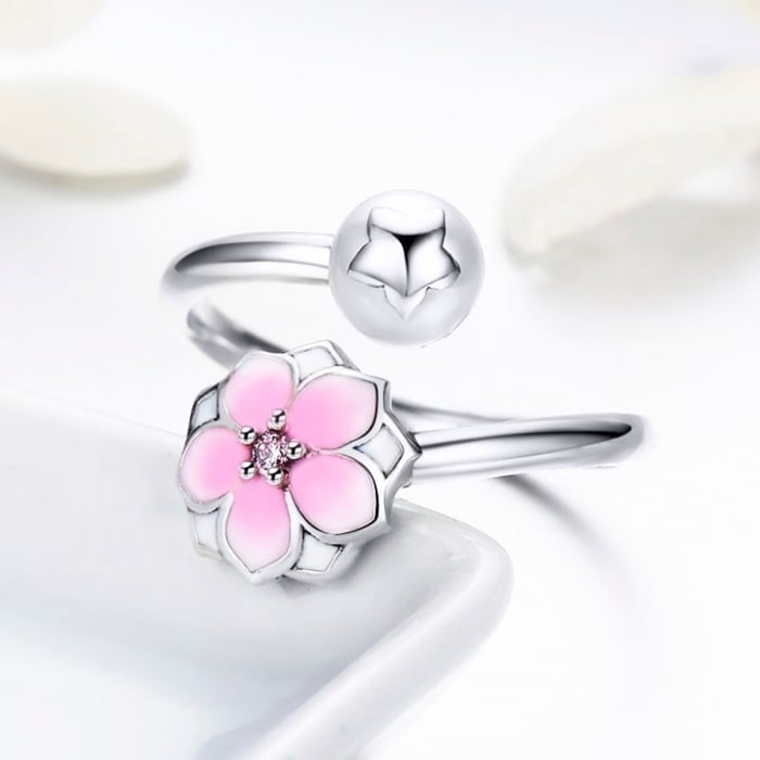 Inel argint 925 reglabil cu perla, floare si zirconiu roz - Be Nature IST0030 [4]